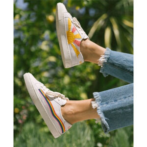 Soludos The Ibiza Classic Sneaker Rainbow Wave Sun Leather Size 7 Good Vibes